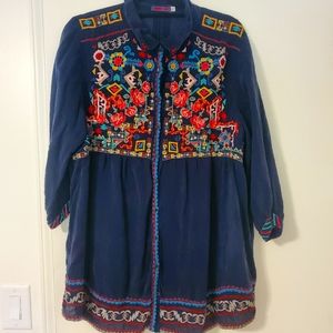 Johnny Was Navy Blouse XL with colors.